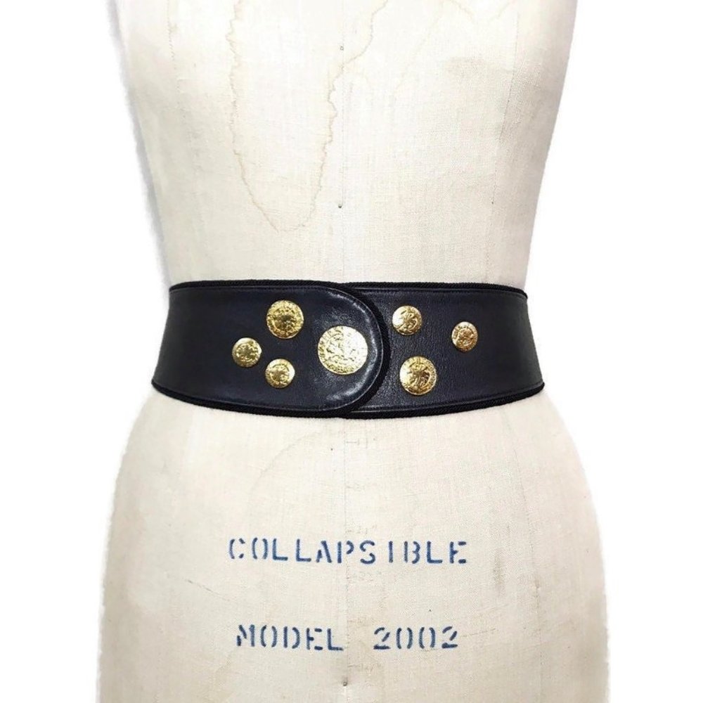 Vintage 80s Belt Wide Navy Blue Cinch Statement Adrienne Vittadini